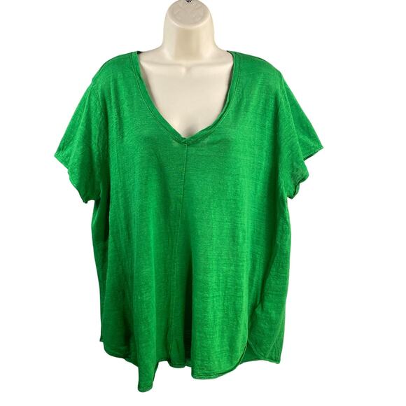 Tahari Women's Linen‎ Green V-Neck Short Sleeve Casual T-Shirt Top Size 1X - Picture 1 of 12